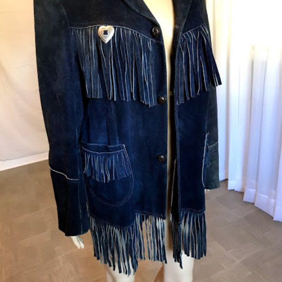 Cherokee Blue Suede Leather Fringe Coat 